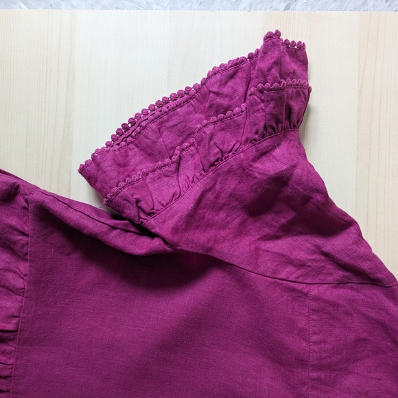 Chico's Magenta Pink Ruffle Sleeve Linen Roll Midi Dress - Picture 9 of 15